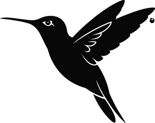 Black hummingbird in flight silhouette flying