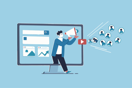 Lead generation, marketing campaign to attract client, customer or user to visit website, SEO strategy or traffic, online media advertising concept, marketing businessman draw customer to website.