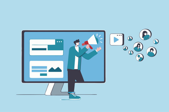 Lead generation, marketing campaign to attract client, customer or user to visit website, SEO strategy or traffic, online media advertising concept, marketing businessman draw customer to website.