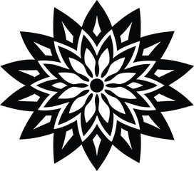 Fototapeta premium Vector art of a striking black and white geometric floral pattern isolated on a white background.