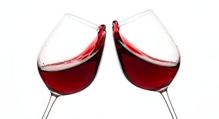 Two Wine Glasses Clinking in a Toast of Celebration
Cheers! Red Wine Glasses Raised in a Festive Moment
Elegant Red Wine Toast Against a Clean White Background