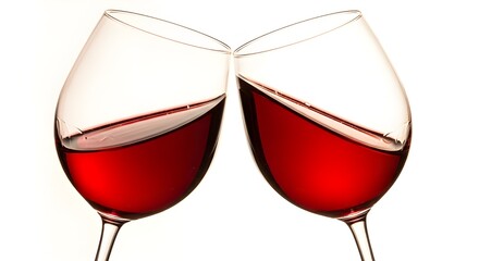 Two Wine Glasses Clinking in a Toast of Celebration
Cheers! Red Wine Glasses Raised in a Festive Moment
Elegant Red Wine Toast Against a Clean White Background