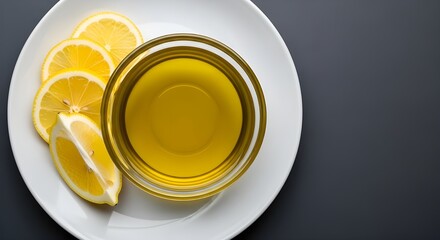 Bright Lemon Slices and Zest Floating in Golden Olive Oil
Close-up of Fresh Lemon in Olive Oil for Cooking
Natural Infusion: Lemon and Olive Oil for Healthy Cuisine