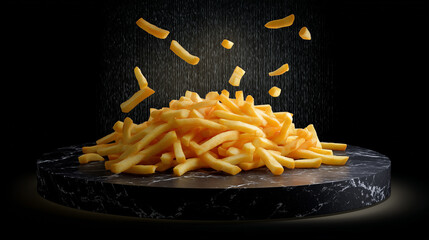 Golden French Fries Cascade, Served on a Refined Marble Table