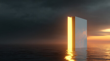 Golden Gateway Reflection on Ocean During Sunset, Beautiful and Dramatic Sky