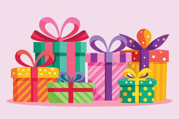 Colorful Stack of Wrapped Presents Birthday Celebration Gift Boxes