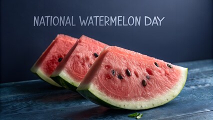 Three watermelon slices are displayed for national watermelon day