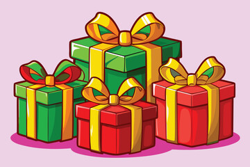 Stack of Colorful Cartoon Gift Boxes with Bows