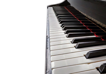 Piano keyboard on left side with, isolated on transparent or white background