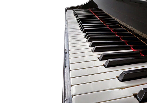 Piano keyboard on left side with, isolated on transparent or white background
