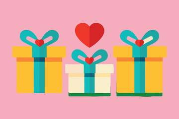 Three Gift Boxes with Teal Ribbons and a Heart