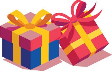 Two Colorful Isometric Gift Boxes with Bows