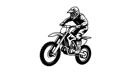 Dynamic motocross rider in action, black and white illustration. © AdhirChandra
