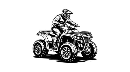A black and white illustration of a person driving an ATV. © AdhirChandra