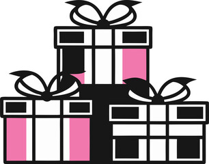 Stack of Pink and Black Presents with Bows