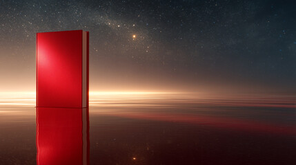 Mystical Open Book Standing on Water Surface with Milky Way Background