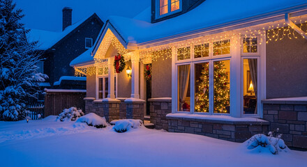 christmas house in the snow