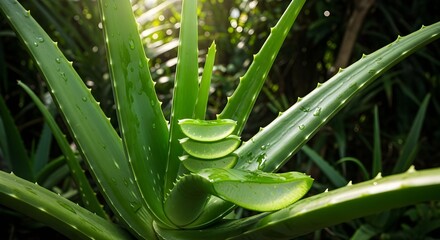 Fresh Aloe Vera Plant with Slices for Natural Skincare
Close-up of Aloe Vera: Healing Plant for Health and Beauty
Green Aloe Vera Leaves and Cut Sections for Medicinal Use