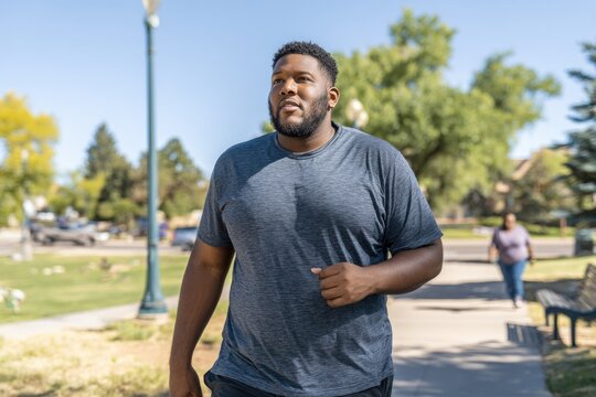 plus-size man walking outdoors for exercise - Powered by Adobe
