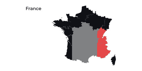 Obraz premium France Map Silhouette with Colored Regions on a White Background, Detailed Borders