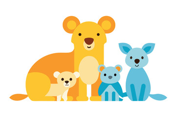 Obraz premium Adorable Cartoon Animal Family Lion, Dog, and Cubs Illustration