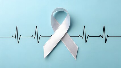 A ribbon is displayed with a heartbeat for health awareness