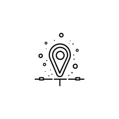 Black and White Location Pin With Navigation Route and Nearby Bubbles Icon Design