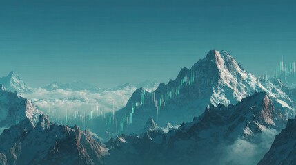 Snowy mountain range with futuristic city