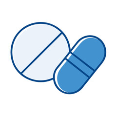 Round and capsule pills in blue color 