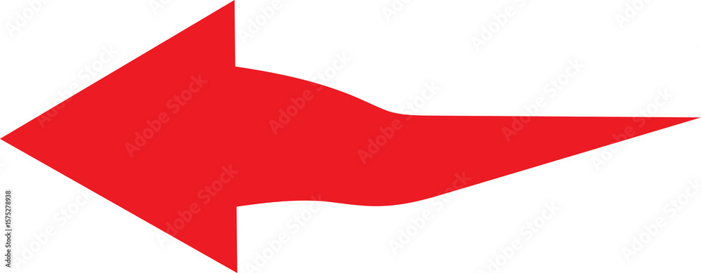 Poster abstract red arrow shape pointing left with a curved tail on a white background