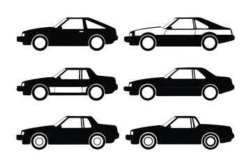 Vintage Car Silhouettes: A collection of sleek, black vintage car silhouettes showcasing iconic automotive designs from a bygone era. Featuring elegant lines and classic forms.