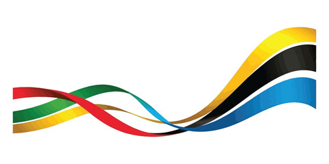 Wavy Transparent Ribbons in Red, Green, Yellow, Brown, Black, Blue on White