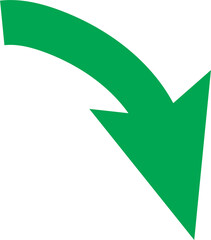 A bold green arrow curves downward and to the right against a white background