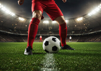 Soccer Football Player Stadium Ball Red Uniform Sport Game Professional