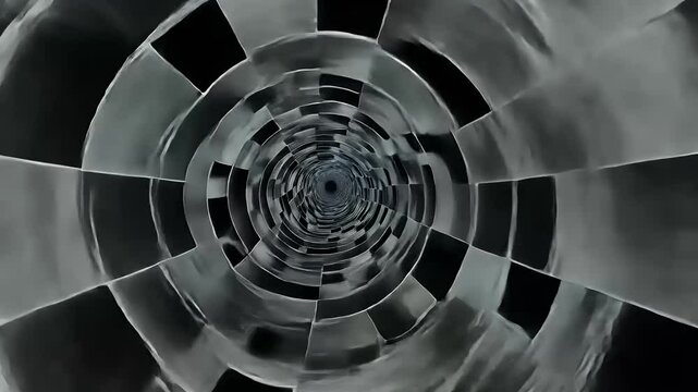Abstract black and white spiral pattern creating a mesmerizing tunnel effect.