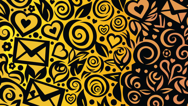 Romantic Valentine&rsquo;s Day Vector Pattern with Hearts, Roses & Envelopes