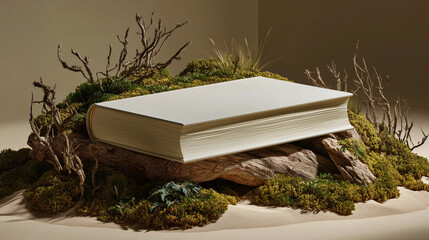 Serene Book Composition, Featuring Natural Elements and a Neutral Color Palette