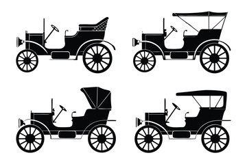 Classic Car Collection Silhouette: A collection of vintage cars, showcasing classic car designs, perfect for transport and history enthusiasts, evoking nostalgia.