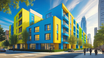 Fototapeta premium Colorful apartment building urban cityscape architecture residential property real estate investment opportunity