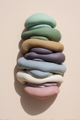 Stacked Pastel Colored Abstract Sculpture, Three Dimensional Textured Composition, Soft Light, Wall