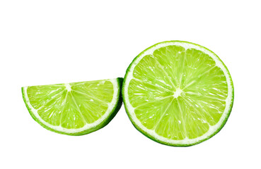 fresh lime slices on white background