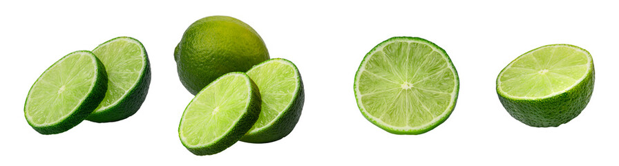 fresh lime slices set isolated on white background