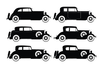 Classic Car Silhouettes: A collection of stylish black classic car silhouettes with their elegant designs, evoke nostalgia and the timeless allure of vintage automobiles.