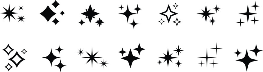 Collection of Star and Diamond Sparkle Icons Graphic Design Elements for Festive, Modern Designs