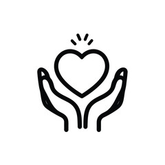 Obraz premium Hands holding heart outline icon on transparent background for love and care concept