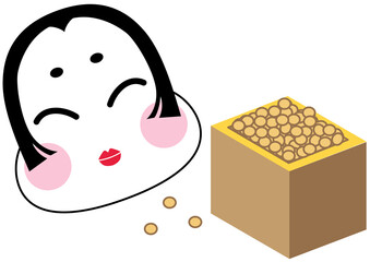 節分のお多福のお面と豆
