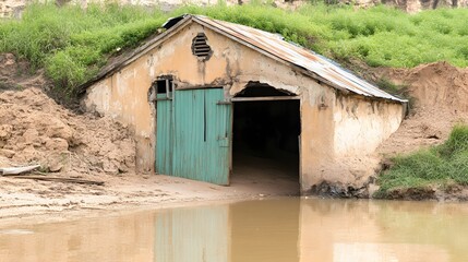 Old Rustic Barn Flood Damaged Rural Building