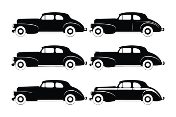 Vintage Car Collection: A collection of classic, black vintage car silhouettes, each embodying timeless elegance and the spirit of the open road.