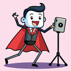 Funny Halloween Vampire Boy Smiling For Phone Selfie