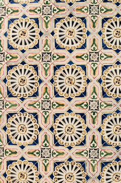 Portuguese tiles texture background, with blue arabesques, in oriental style.